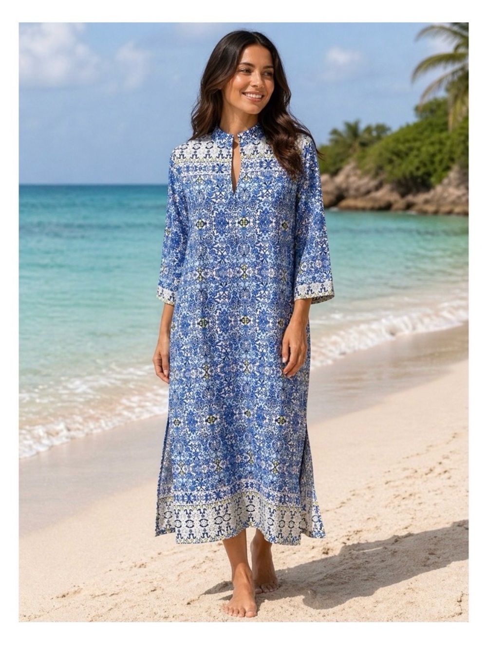 Oscar de la Renta Blue Printed Maxi Nightdress